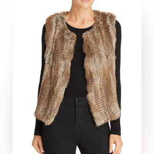 525 America Brown Rabbit Fur Open Vest Size Medium EUC